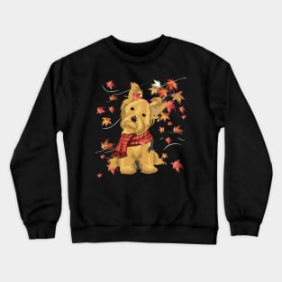 Maple Dog Leaf Fall Hello Autumn Funny Yorkie Lover Crewneck Sweatshirt